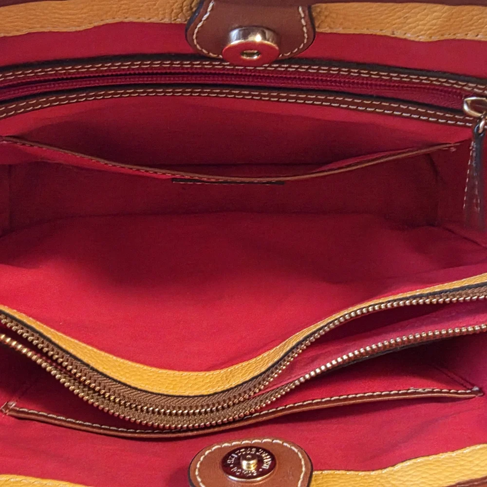 Dooney & Bourke Yellow Pebble Leather Tote with Brown Trim